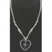 Clear Crystal Glass Beads Hematite Cross with Rhinestone in Heart Pendant Chain Choker Necklace